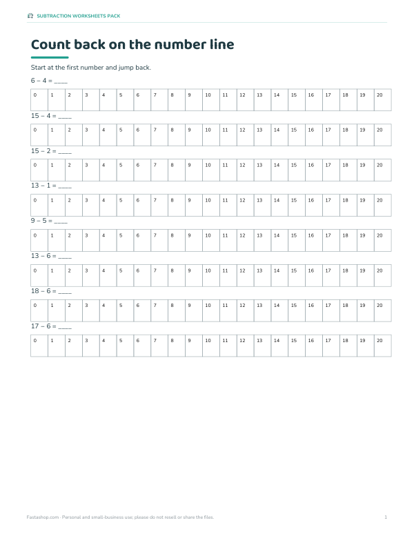 Preview of Count Back Subtraction Worksheet